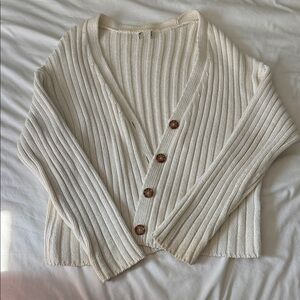 Cream Ribbed Button-Up Sweater